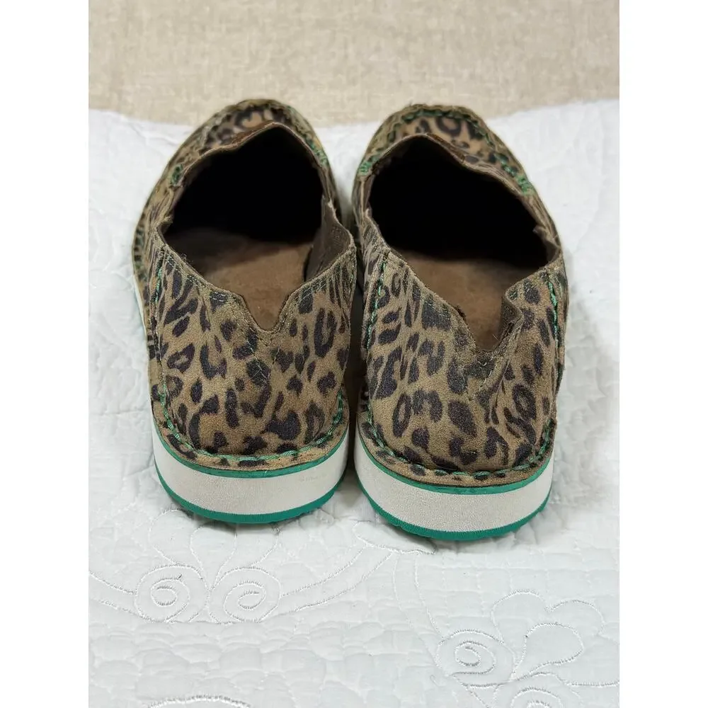 Ariat Women's 8.5 Tan Black Cheetah Print Western Canvas Slip On Loafer Shoes